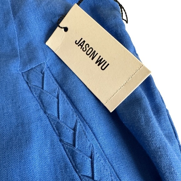 NWT Jason Wu Blue Linen Blend Braided High Waist Wide leg crop Pant Womens 8 - Picture 9 of 14